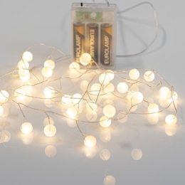 40 Led λαμπάκια μπαταρίας τύπου μπαλίτσες ασημί καλώδιο και timer IP20 λευκό θερμό φως 1.5μ