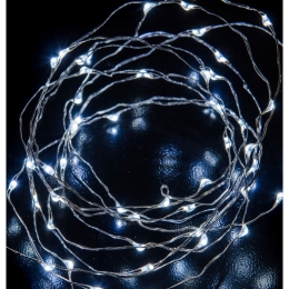 100 Led λαμπάκια αδιάβροχα με ασημί καλώδιο χαλκού και ψυχρό λευκό φως 5μ