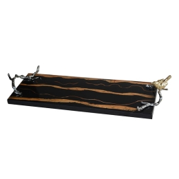 Δίσκος ξύλινος Lilliana σε μαύρο χρώμα 65x23x10 εκ