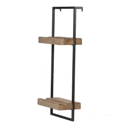 Shelves μεταλλικό επιτοίχιο ράφι σε μαύρο χρώμα με δύο ξύλινες επιφάνειες σε φυσική απόχρωση 30x15x69 εκ