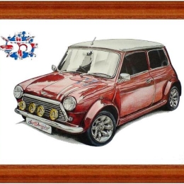 Χειροποίητος πίνακας με vintage Mini Cooper 25x20 εκ