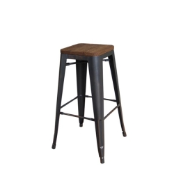 Relix wood dark oak σκαμπό Bar μεταλλικό antique black