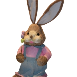 Grass Rabbit πασχαλινή διακοσμητική φιγούρα λαγουδίνας με ροζ φόρεμα 95 εκ