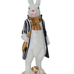 Mr Nostalgic Rabbit κεραμική διακοσμητική πασχαλινή φιγούρα λαγού με ριγέ σακάκι 37 εκ