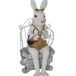 Lady Rabbit πασχαλινή διακοσμητική φιγούρα λαγού σε πολυθρόνα σε λευκή απόχρωση 26 εκ