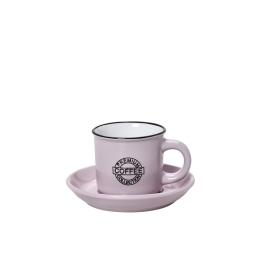 Coffee φλυτζανάκι με πιατάκι για εσπρέσο σε ροζ απόχρωση σετ των δώδεκα τεμαχίων 90 ml 11x6 εκ