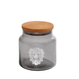 Jungle Lion ασημί απόχρωσης γυάλινο δοχείο με καπάκι 10x11 εκ