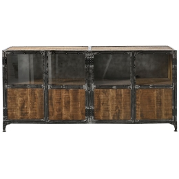 Industrial μεταλλικός μπουφές με ξύλο mango και γυαλί 202x40x102 εκ