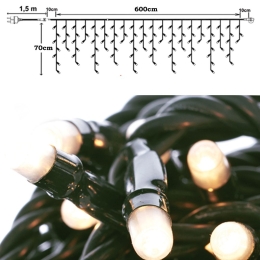300 Led λαμπάκια IP44 ασύμμετρη κουρτίνα με 8 προγράμματα διάφανο καλώδιο και θερμό λευκό φως 600x70 εκ