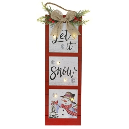 Let it snow ξύλινη φωτιζόμενη πινακίδα τοίχου 15x3x45 εκ