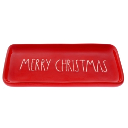 Χριστουγεννιάτικη κεραμική πιατέλα Merry Christmas σε κόκκινο χρώμα 28x13x2 εκ