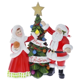 Επιτραπέζιο διακοσμητικό με Mr and Mrs Santa στο δέντρο από πολυρεζίνη 27x16x30 εκ