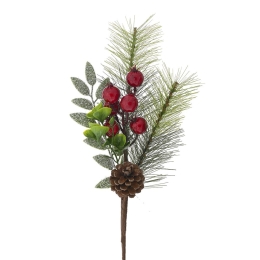 Διακοσμητικό πικ με κόκκινα berries και κουκουνάρι σετ των δώδεκα 36 εκ