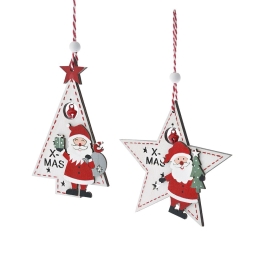 Χριστουγεννιάτικα ξύλινα στολίδια X-MAS σε λευκό χρώμα σετ δώδεκα τεμαχίων 10x11 εκ