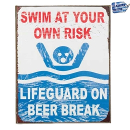 Lifeguard on beer break vintage ξύλινο πινακάκι 20x30 εκ