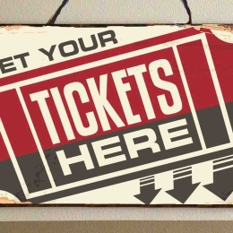 Tickets here vintage ξύλινος πίνακας