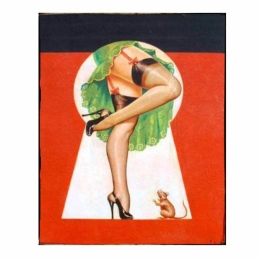 Vintage διακοσμητικό χειροποίητο πινακάκι pin up girl κλειδαρότρυπα 20x25 εκ