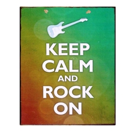 Keep calm and rock on vintage χειροποίητο πινακάκι 20x25 εκ