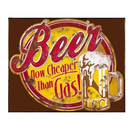 Ρετρό χιουμοριστικός πίνακας beer now cheaper than gas