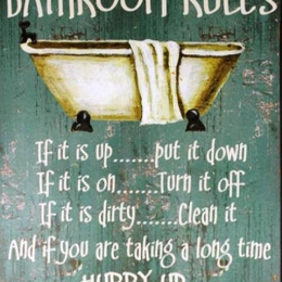 Πίνακας χειροποίητος bathroom rules 20x25 εκ