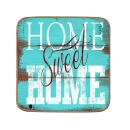 Σουβέρ ξύλινo χειροποίητo γαλάζιο home sweet home