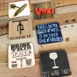 Σουβέρ ξύλινα χειροποίητα glass of wine σετ 6 τεμάχια