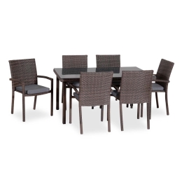 Rattan τραπεζαρία σετ επτά τεμαχίων με μεταλλικό σκελετό 