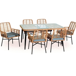 Ethnic τραπεζαρία rattan με μεταλλικό σκελετό σετ επτά τεμαχίων
