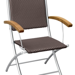 Teak με Inox πολυθρόνα πτυσσόμενη με συνθετικό ράτταν 56x55x96 εκ