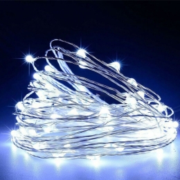 20 λαμπάκια Led μπαταρίας με ασημί καλώδιο χαλκού και ψυχρό λευκό φως 2μ