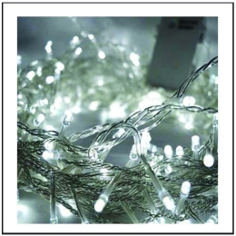 100 Led λαμπάκια αδιάβροχα μπαταρίας με 8 προγράμματα διάφανο καλώδιο και λευκό ψυχρό φως 7.5μ