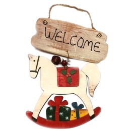 SP Χριστουγεννιάτικο στολίδι ξύλινο Welcome αλογάκι 17 εκ