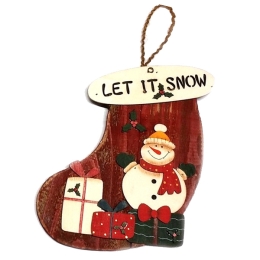 Χριστουγεννιάτικο στολίδι ξύλινη μπότα Snowman 20 εκ