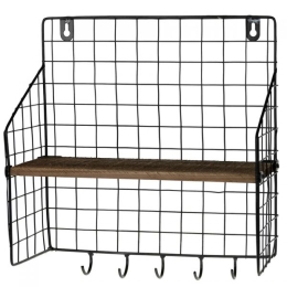 Ράφι τοίχου με μαύρο μεταλλικό πλέγμα 28x12.5x30 εκ