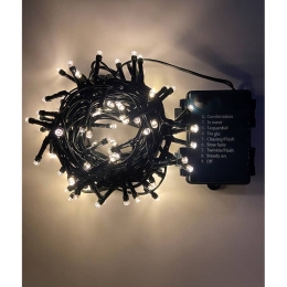 50 LED λαμπάκια μπαταρίας με πρόγραμμα σε πράσινο καλώδιο IP44 και θερμό λευκό φως 2.5μ