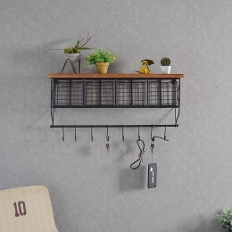 DreamHouse Επιτοίχια Κρεμάστρα Vintage με Ξύλινο Ράφι 84 cm