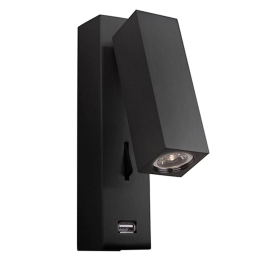 Φωτιστικό Τοίχου - Απλίκα H35 Led Με Θύρα USB Black Matt Μέταλλο,Αλουμίνιο