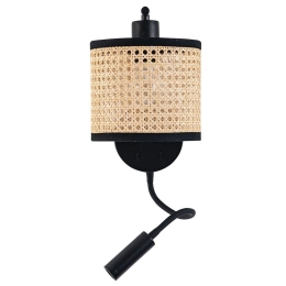 Φωτιστικό Τοίχου - Απλίκα 20355 Led 3000K 3W +1xE27 Max 40W Black Matt-Natural Ψάθα