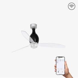 Ανεμιστήρας Οροφής Mini Eterfan 32027WP-10 Smart Fan Με Φως Led 16W 3000K Και Τηλεχειριστήριο D128cm Matt Black-Transparent Faro Barcelona