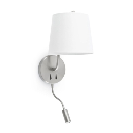 Φωτιστικό Τοίχου - Απλίκα Berni 29331 E27 15W Με Reader Led 3000K 200Lm Satin Nickel Faro Barcelona