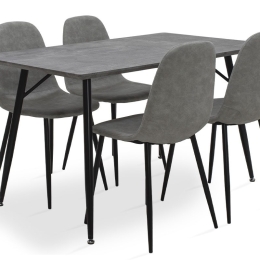 Τραπεζαρία Conor-Bella pakoworld σετ 5τμχ γκρι MDF-κάθισμα antique γκρι pu 130x80x75.5εκ.