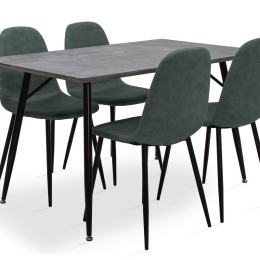 Τραπεζαρία Conor-Bella pakoworld σετ 5τμχ γκρι MDF-κάθισμα antique πετρόλ pu 130x80x75.5εκ.