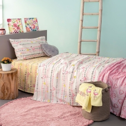 Σεντόνια Παιδικά Με Λάστιχο TC930 Σετ 3τμχ Pink Palamaiki Μονό 100% Βαμβάκι