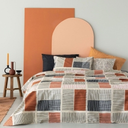 Σεντόνια FL6201 Με Λάστιχο (Σετ 4τμχ) Terracotta-Grey Palamaiki Υπέρδιπλο 170x230cm 100% Βαμβάκι