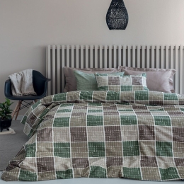 Σεντόνια Fashion Life FL6214 (Σετ 4τμχ) Green-Beige Palamaiki King Size 265x260cm 100% Βαμβάκι
