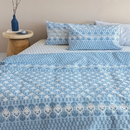 Σεντόνια Fashion Life FL6217 (Σετ 4τμχ) Blue-White Palamaiki King Size 265x260cm 100% Βαμβάκι