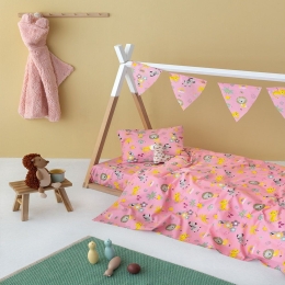 Σεντόνια Βρεφικά My Kingdom MK754 Με Λάστιχο (Σετ 3τμχ) Pink-Multi Palamaiki Κούνιας 70x155cm 100% Βαμβάκι