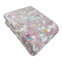 Κουβέρτα Παιδική Βελουτέ Unicorn Castle Pink Astron Μονό 160x220cm Πολυέστερ