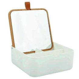 Θήκη Αποθήκευσης Με Καθρέπτη Alais 06234.001 13,8x13,8x15cm White-Natural Ακρυλικό,Bamboo