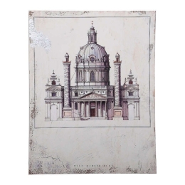 Πίνακας "Wien Karlskirche" 40x2.7x30cm Beige-Brown 1-159-92-007 Etiquette Κάθετοι Ξύλο